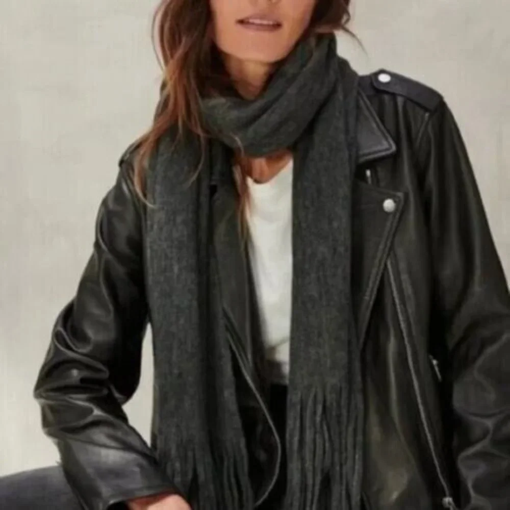 Lucky Brand‎ Heather Dark Grey Brushed Knit Fringe Long Scarf Soft Wrap New NWT
